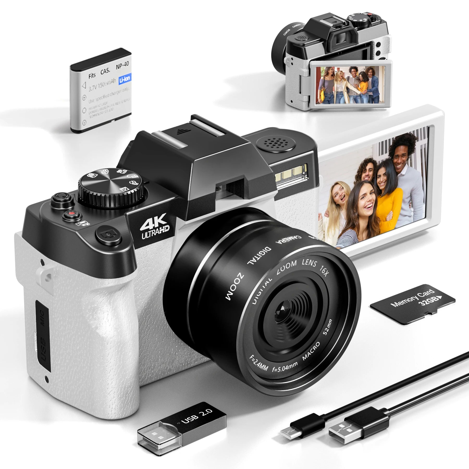 Compact Digital Photography Camera 4K WIFI Web Cam Vintage Vlog Video Recorder Youtube 48MP Camcorder 16X Digital Zoom Camera